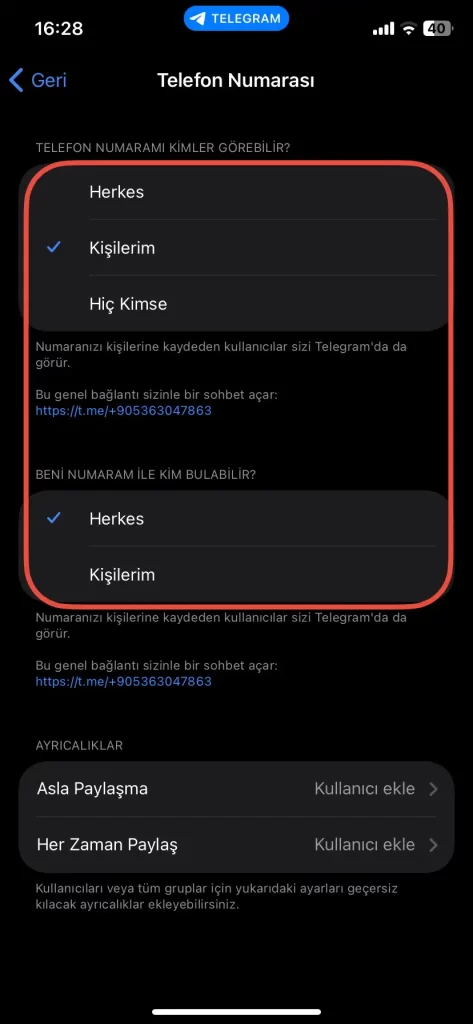 telegram numara gizleme iphone - android